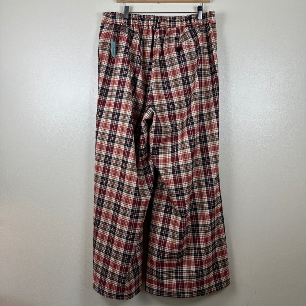 Maeve Women's 1X Plus The Avery Wide Leg Pants Red Plaid Sequin Holiday Trousers - Picture 3 of 11